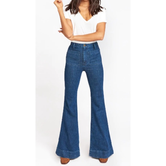 Show Me Your MuMu Denim - Show Me Your Mumu Slim Retro '70s High Waist Farrah Flare Trouser Downpour New